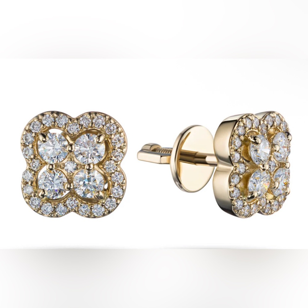 Gold Plated Sterling Silver Clover Stud Earrings NIB